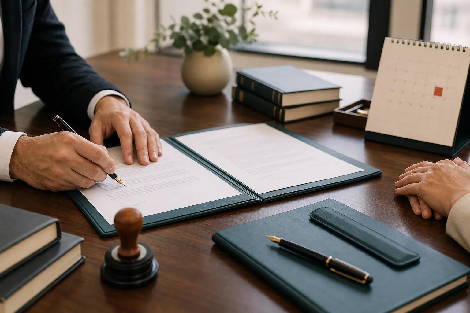 Notary appointment table with documents being signed